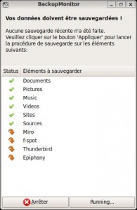 Exemple d'affichage de BackupMonitor